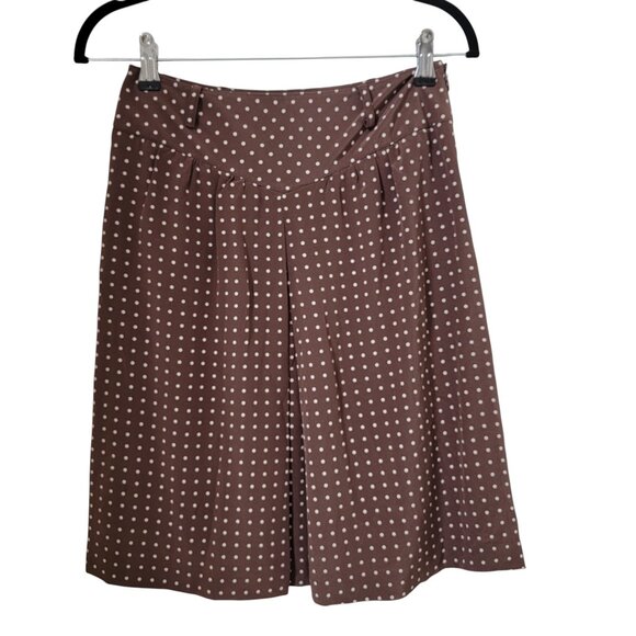 Valentino Size 4 Brown with White Polkadot Skirt Front Pleat  100% Silk. EUC - Picture 1 of 10